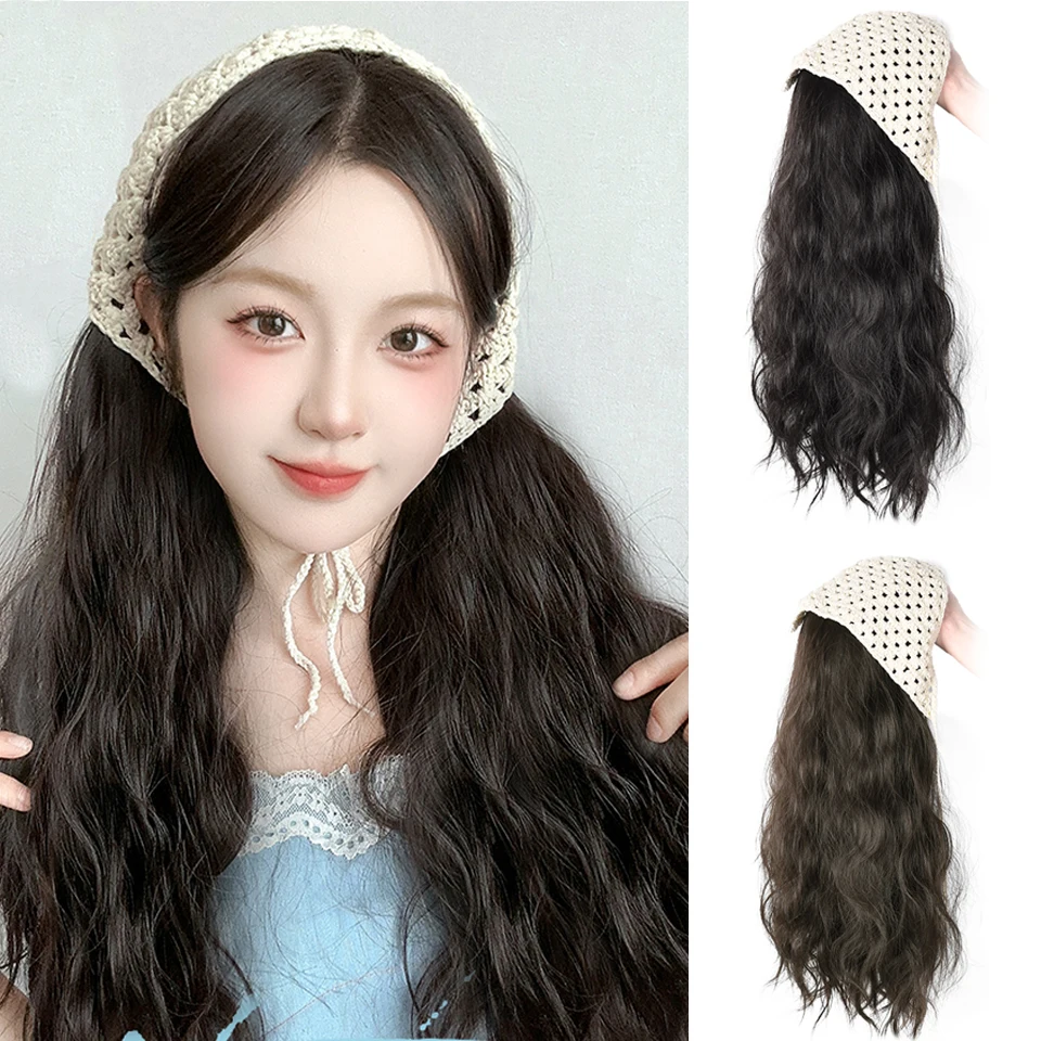 Triangle Headscarf Wig Synthetic Wig Full Head Female Hat Hair Fashion Summer Long Curly Hair Headband Wig