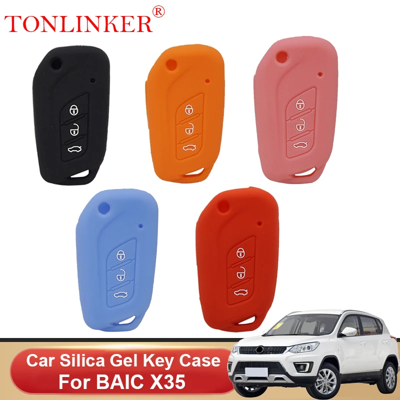 TONLINKER Silica Gel Car Key Case For BAIC X35 FL X25 Senova Shell Holder Remote Car Dedicated Styling Keychain Accessories