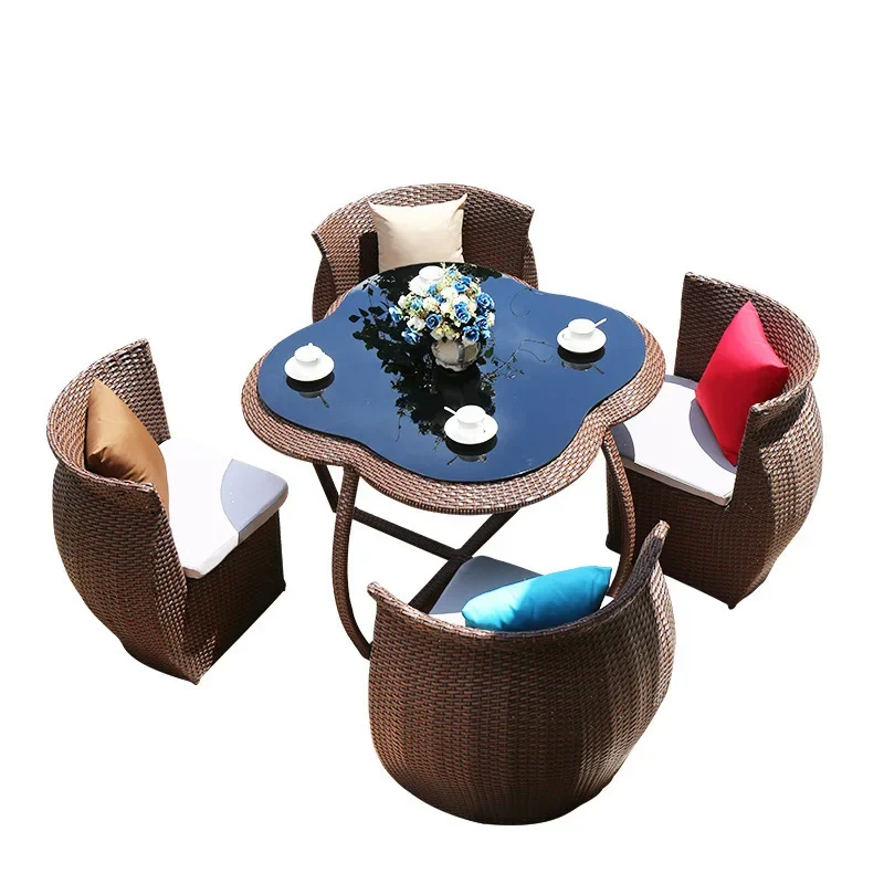 

Outdoor table and chair patio balcony leisure rattan three-piece terrace outdoor free rattan small
