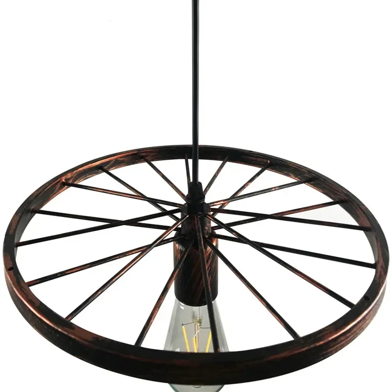 Retro Industrial Style Pendant Light with Black Iron Wheel-Like Ceiling Lamp For Indoor Decors