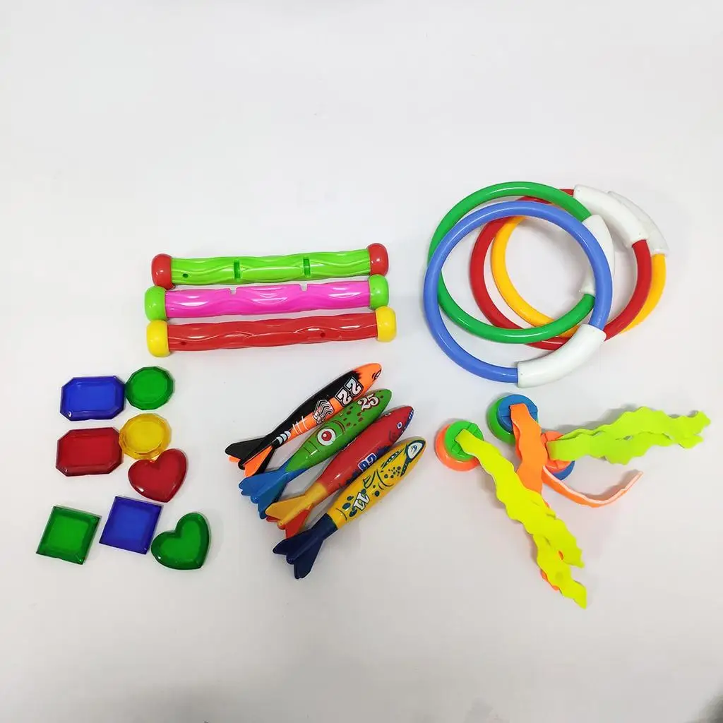 22 Piece Plastic Underwater Diving Toys Swimming Pool Toy Diving Rings Diving Game Training