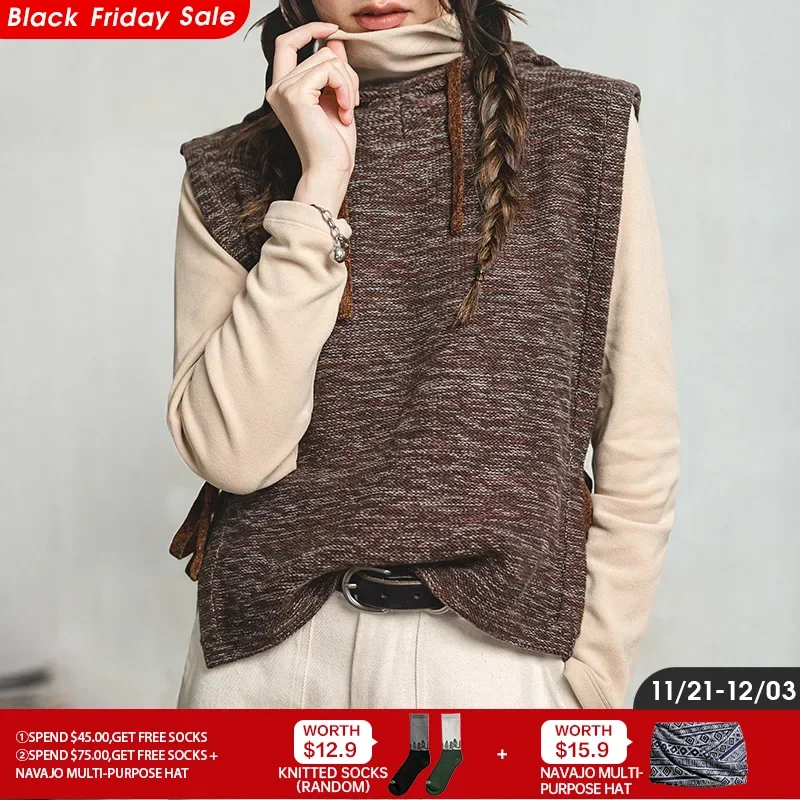 Maden Gray-brown Sleeveless Hoodies for Women Knitted Vest Top Spring and Autumn Outerwear Tops Casual Cotton Vest