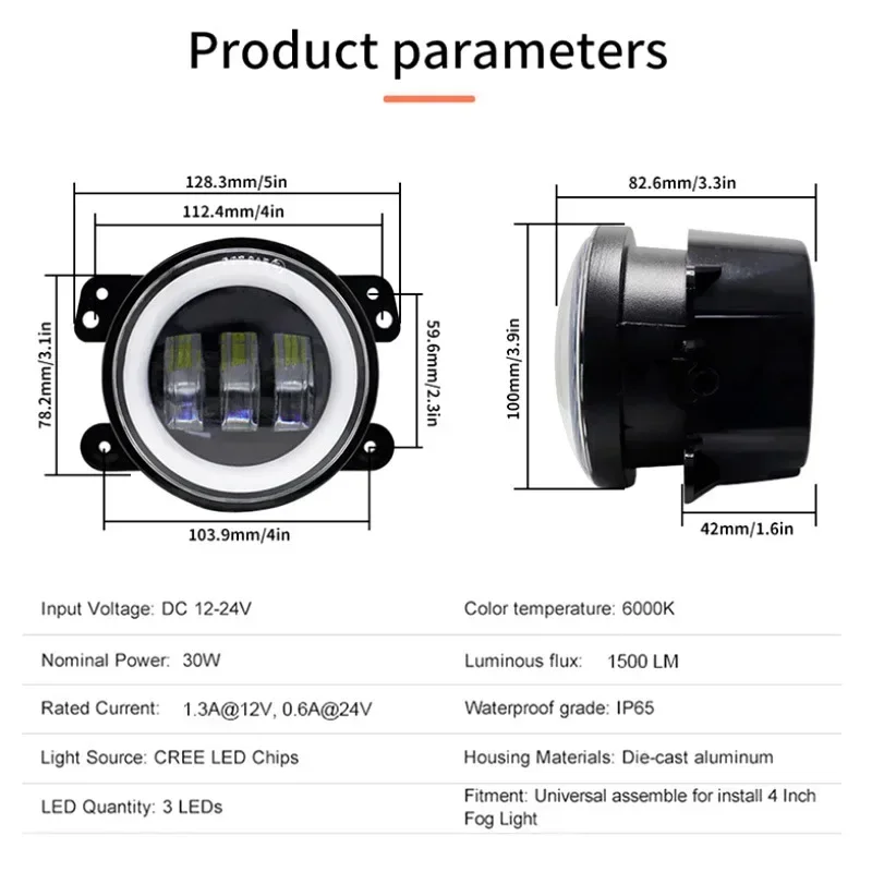 Phares antibrouillard ronds à LED Angel Eyes, phares antibrouillard tout-terrain, 4 pouces, adaptés pour Jeep Wrangler 2007-2015 Dodge 150./