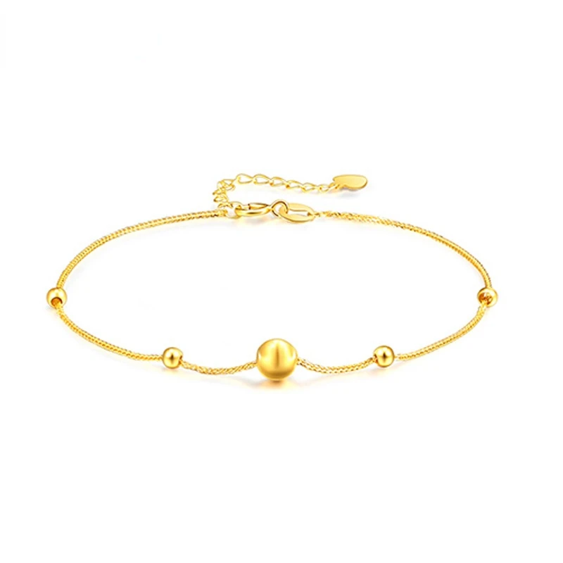 

RUIYI Real 18K Gold Bracelet 5mm Brushed Gold Ball Pure AU750 Adjustable Chopin Chain For Women Fine Jewelry Wedding Gift