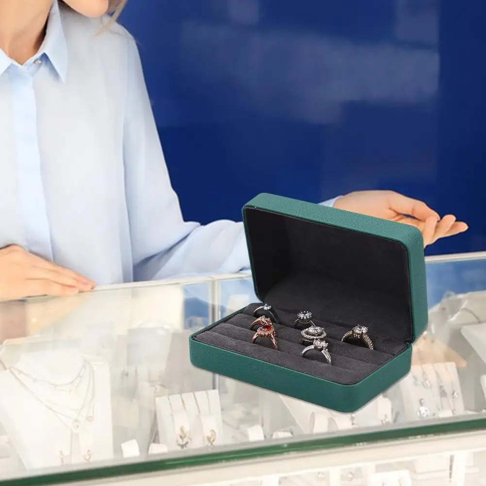 Microfiber Ring Box Compact Stylish Ring Storage Box with Multiple Grids Soft Jewelry Organizer Tray Portable Small for Rings