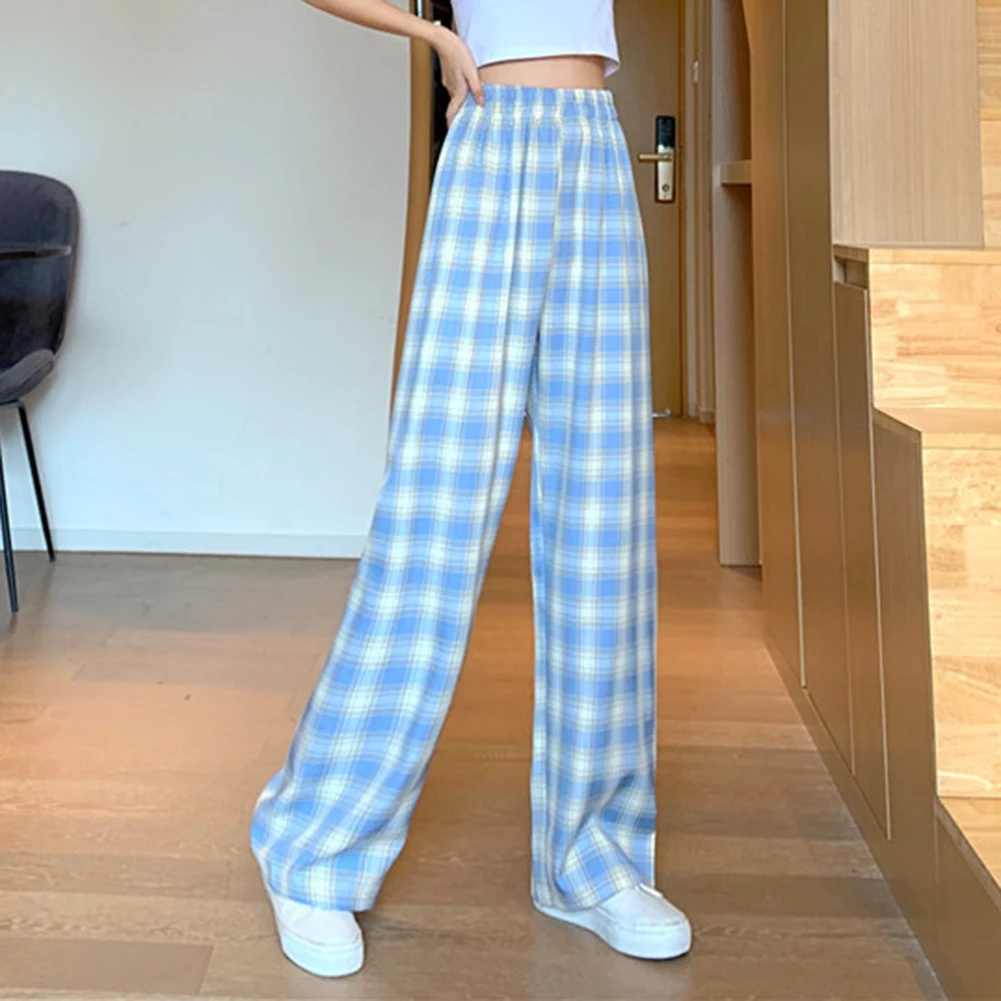 

Womens Harajuku Plaid Pants Oversize Casual Loose Wide-Leg Trousers Retro-Teen Straight Trousers Hiphop Streetwear Pants Fashion