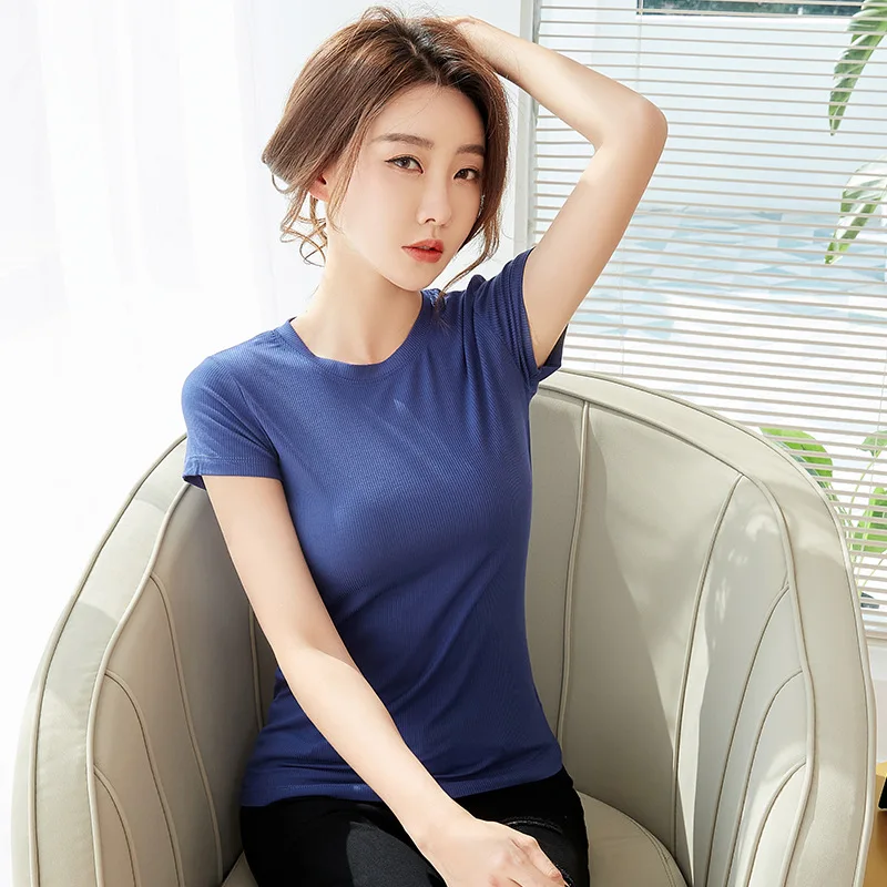 

MRMT 2021 Brand New Women's Modal Short-Sleeved Black t-Shirt V-Neck Women's Ice Silk Solid Color Low-Neck Loose Bottoming Shirt