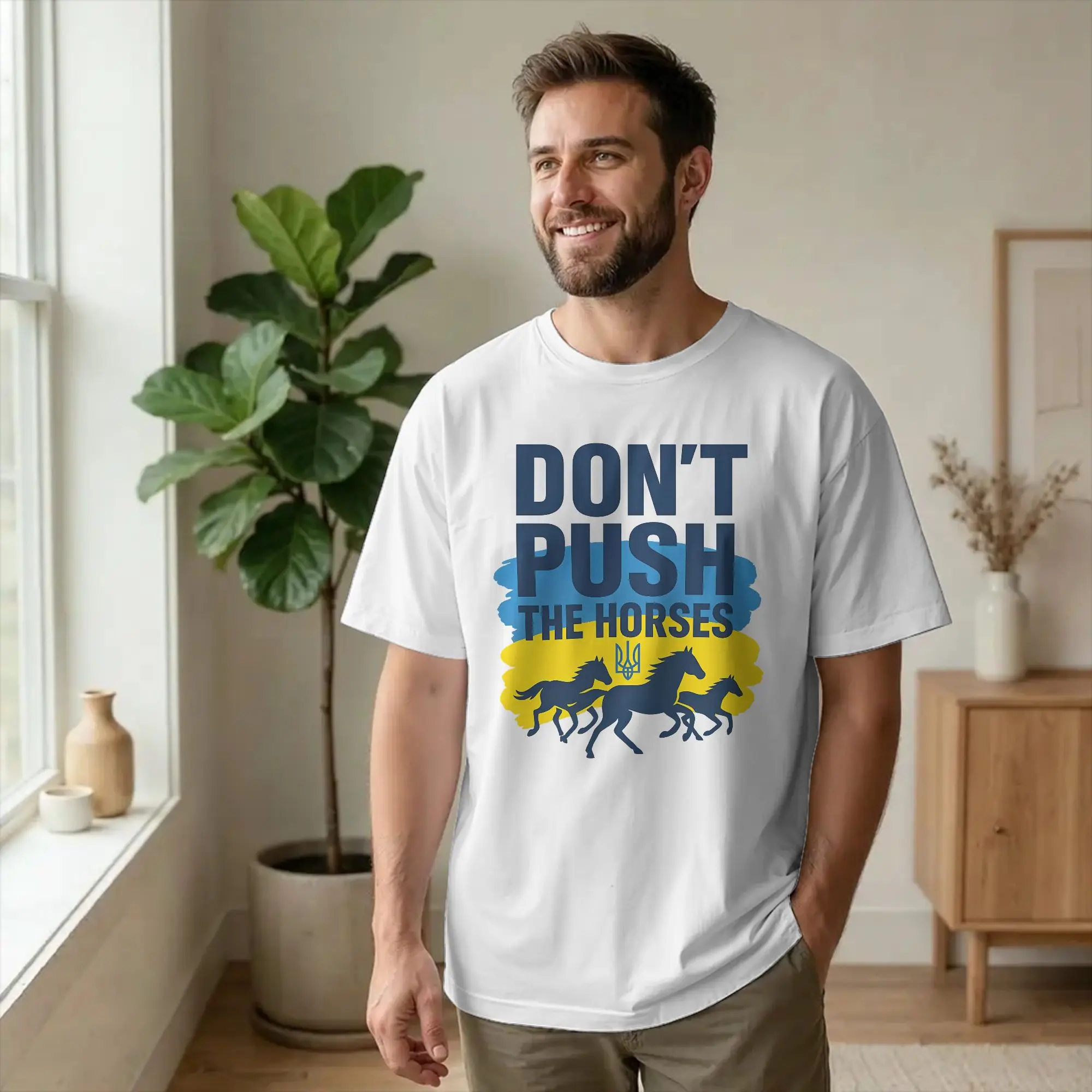 Men T-Shirts Don't Push The Horses Boxing Vintage Cotton Tee Shirt Short Sleeve Meme Ukraine T Shirts Crew Neck Clothes Classic
