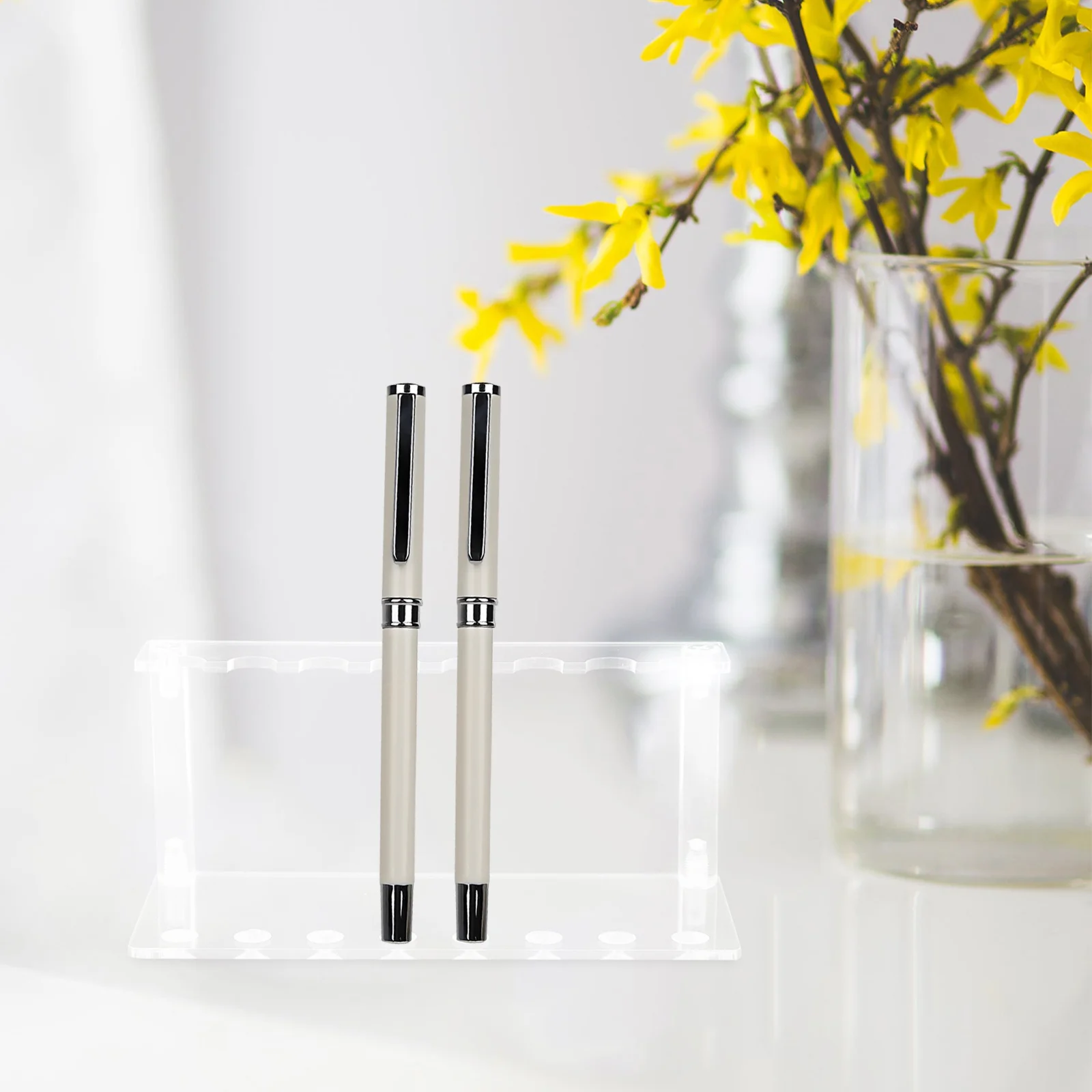 

Acrylic Display Stand Pen Holder Tray for Desk Organization Brush Rack Stationery Storage Calligraphy Makeup Pencil Container