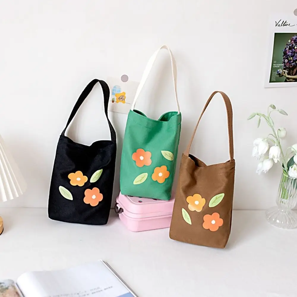 Print Flower Canvas Bucket Bag Simple Graffiti All-match Print Handbag Large Capacity Small Tote Bag Cloth Tote Bag Outdoor