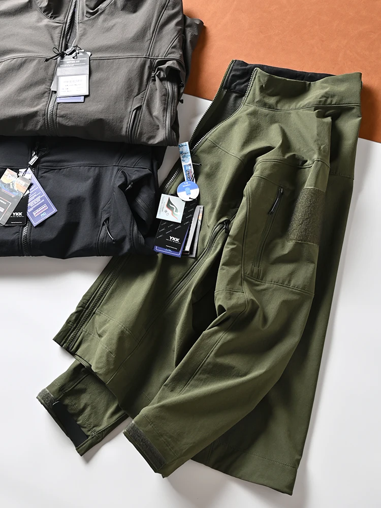 Men's Outdoor Soft  Jacket Waterproof Rotating Hem Buckle Adjustment Autumn Fashion Urban Loose Fit Long Sleeve Coat