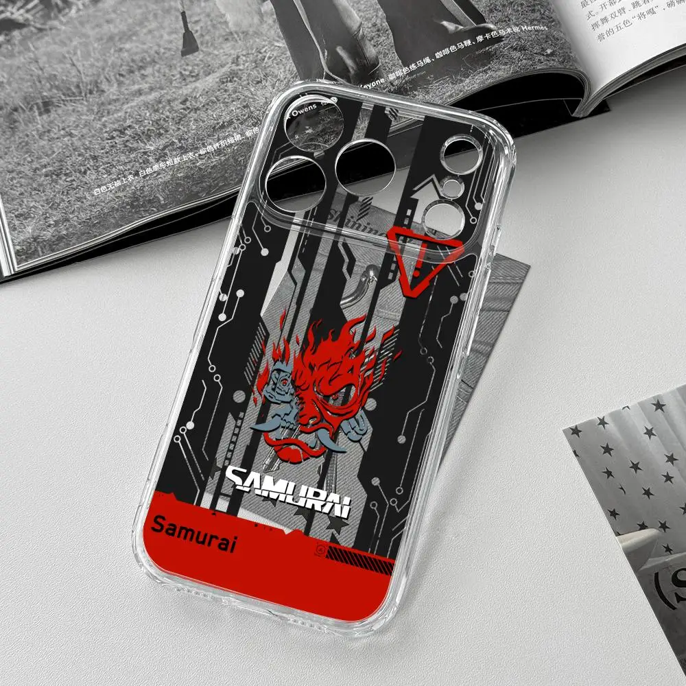 حافظة هاتف لهاتف سامسونج S25 24 23 22 Ultra Plus لامعة عالية الدقة بفتحة رفيعة غطاء شفاف Cyberpunks Samurai