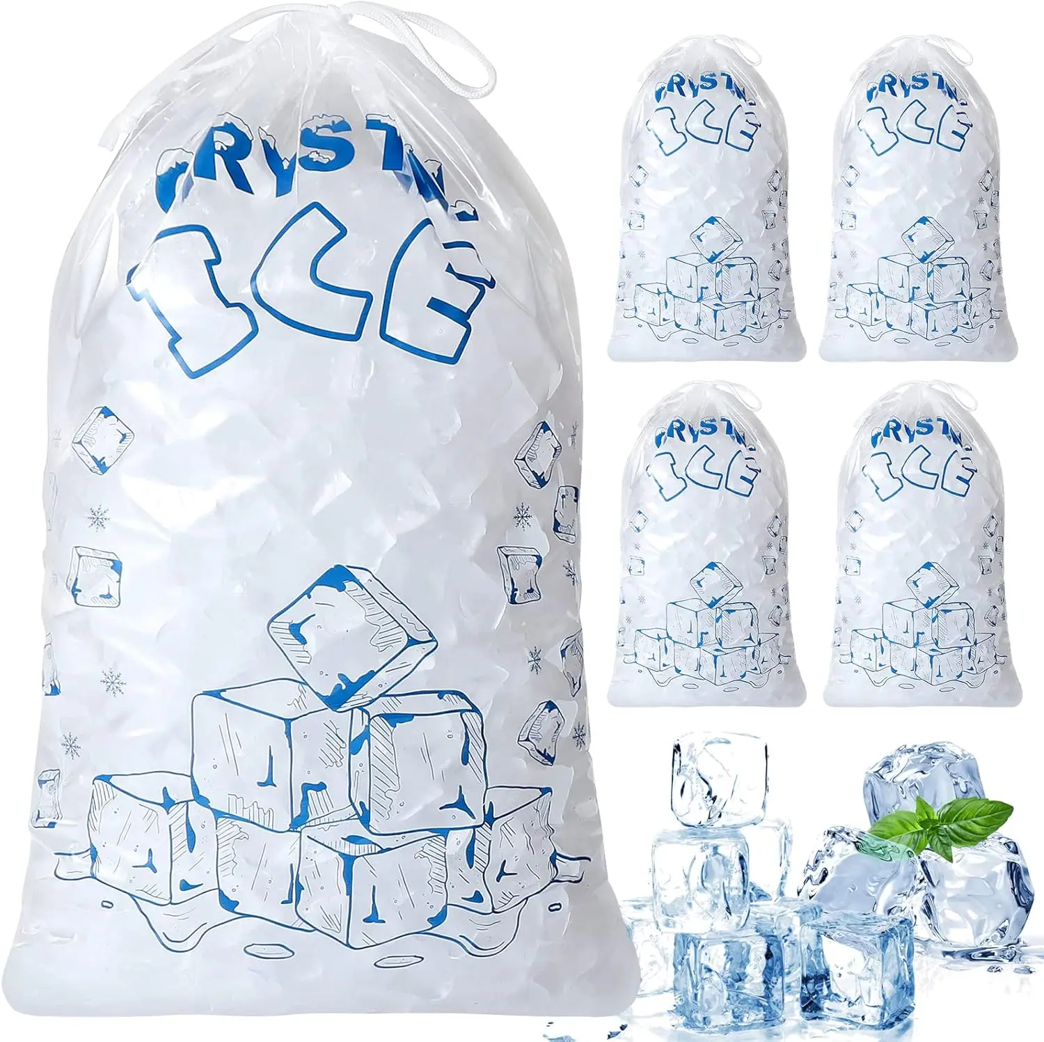 

50 Pack 8lb Ice Bags with Drawstring, Heavy-Duty Reusable for Ice Machine, Portable Cooler Storage