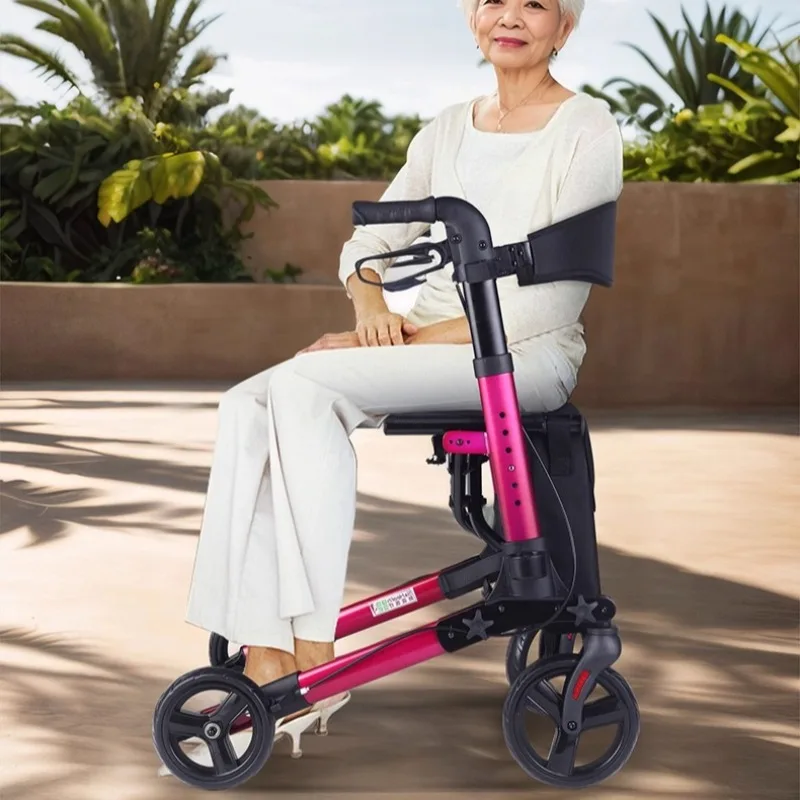 Aluminum Alloy Folding Pulley Training Mobility Scooter Elderly People Rehabilitation Walking Assist Rollator Walker for Seniors