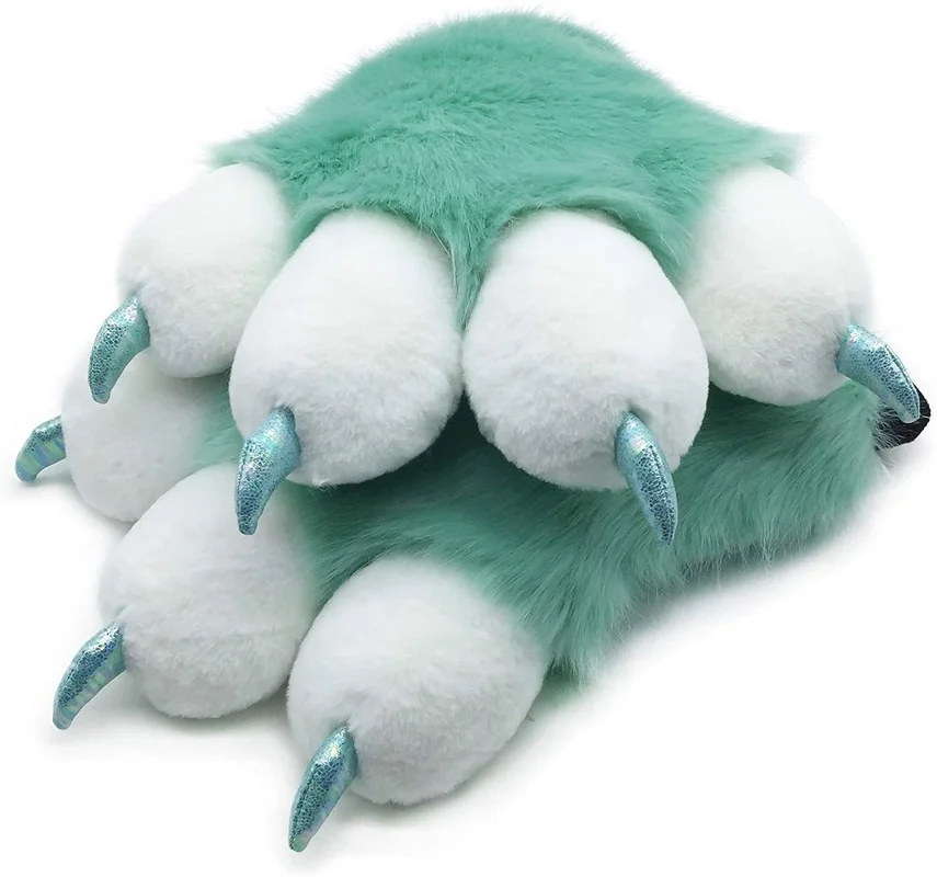 Mint Green Paws Furry Partial Cosplay Fluffy Claw Gloves Costume Lion Bear Props for Kids Adults