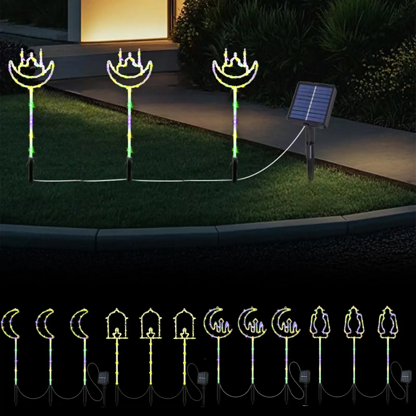 Outdoor Solar Stake Lights Waterproof Moon Star Ground Insert Solar Christmas Stake Lights For Valentine Day Holiday Birthday