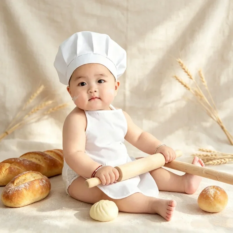 Kitchen Chef Style White Hat Apron Costume Set Posing Outfit Accessory For Portrait Photography Studio Shooting Decoration