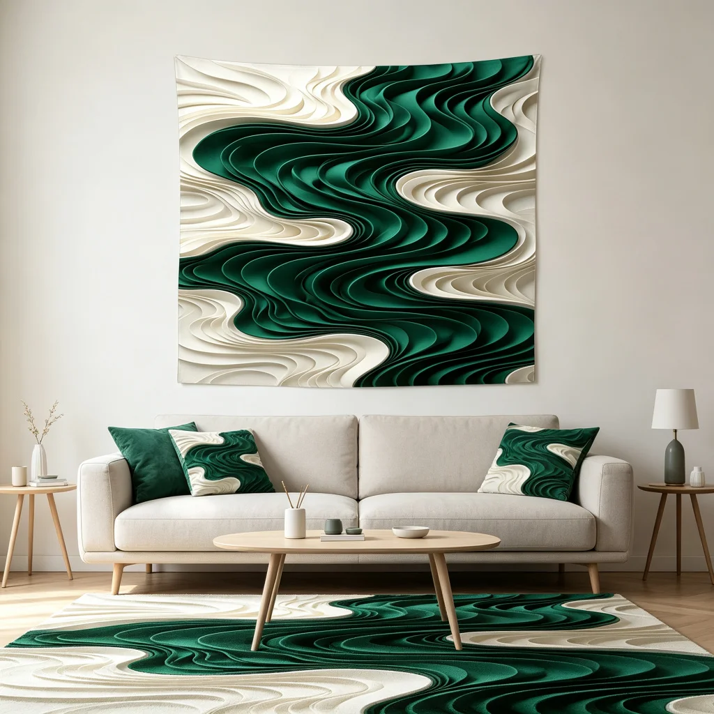 1PC Green White Wave Art Print Backdrop Banner, Bedroom Living Room Photo Background, Polyester, Home Decor, Wall Art