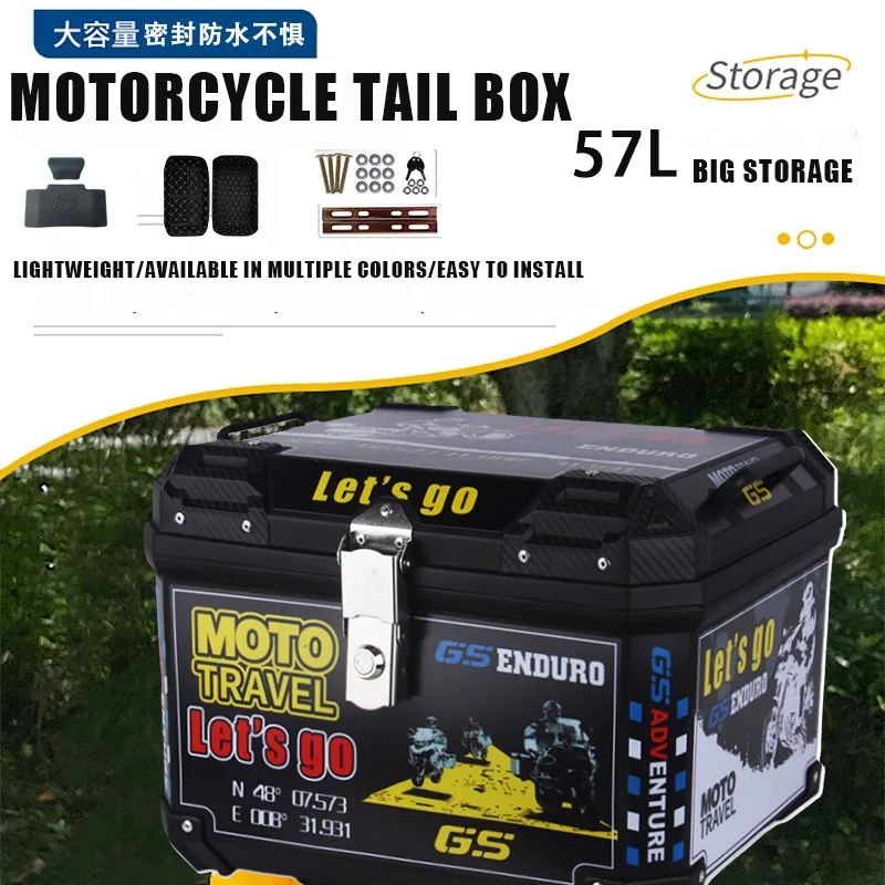 Nearly 57L Motorcycle Tail Box Universal For R1200GS R1250GS F800GS F850GS Large Capacity Top Tail Box Rear Luggage Tool