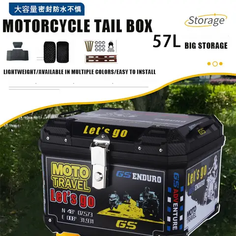 거의 57L 오토바이 테일 박스 범용 R1200GS R1250GS F800GS F850GS 대용량 탑 테일 박스 후면 수하물 도구