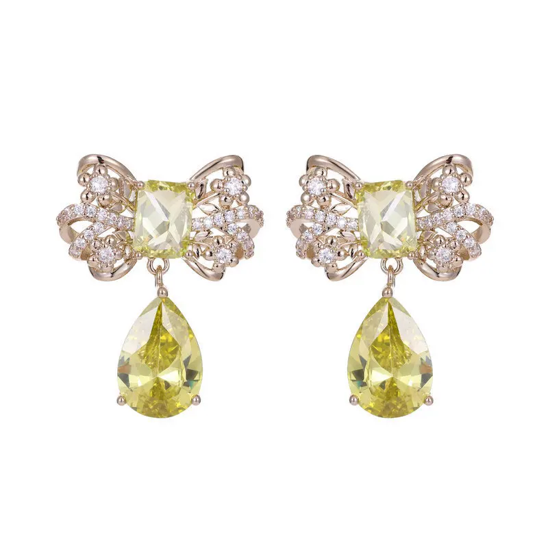 Frenchy Stylish Twist Bow Knot Yellow Pear Shaped Drop Earrings for Women Girls Accessory