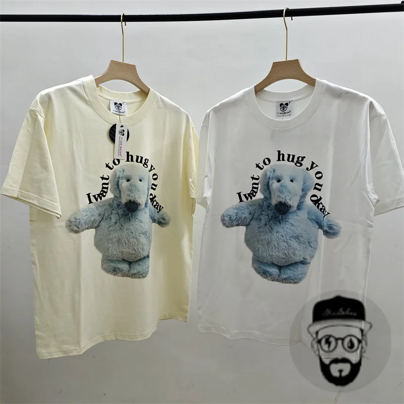 

cute doll hugging you, printed T-shirt, oversized pure cotton, loose round neck, men's and women's tops tee