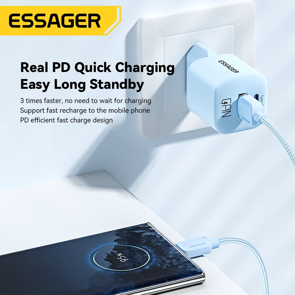 Essager 20W GaN USB Type C شحن سريع لهاتف iPhone 15 14 13 12 Pro Max PD3.0 QC3.0 Type C شاحن هاتف محمول صغير