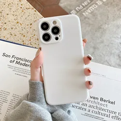 Funda de teléfono de silicona líquida para iPhone, carcasa de cerámica de Color blanco, anticaída, ultrafina, a la moda, para iPhone 13, 14, 15 Pro Max