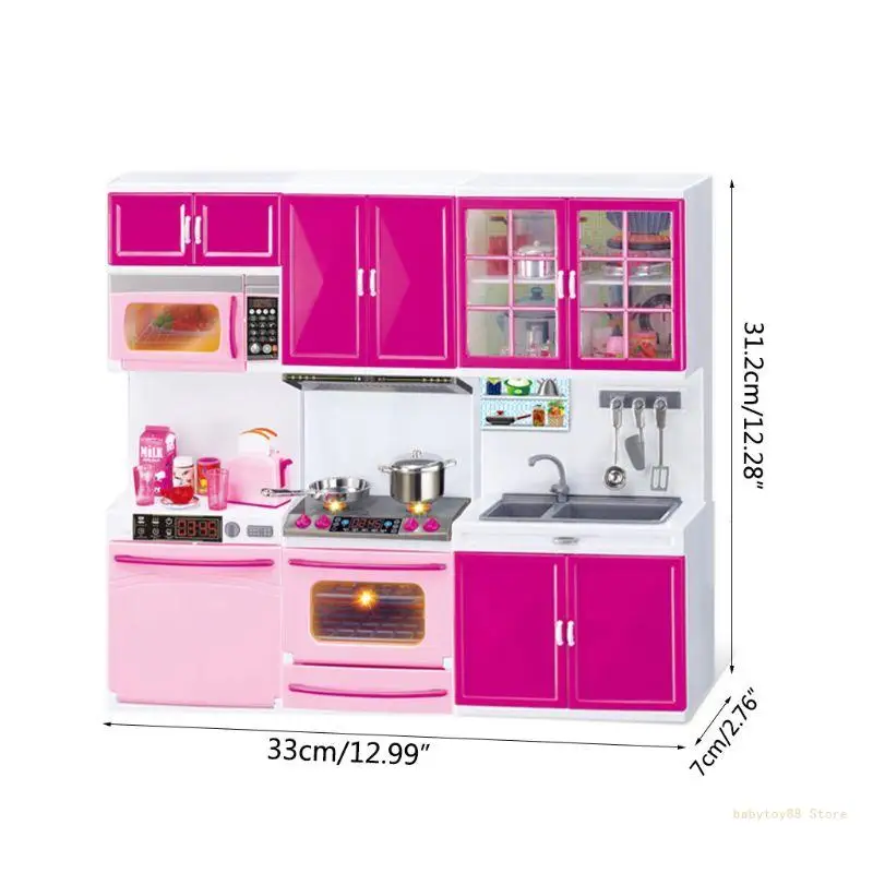 Y4UD Simulation Kitchen Cabinets Set Children Pretend for Play Cooking Tools Mini Dolls Tableware Suits