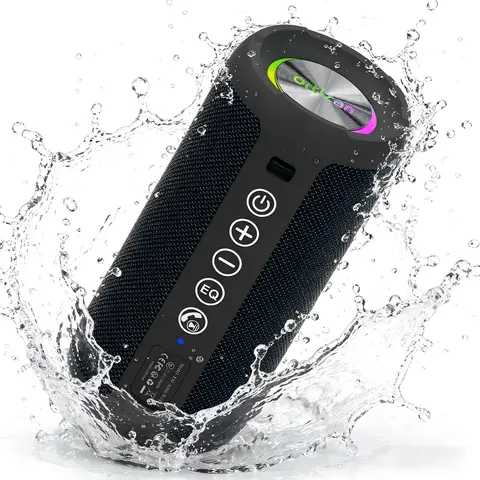 Portable Bluetooth Speaker ,24W Loud Bass for Pool Parties & Outdoor Adventures, IPX7 Waterproof, Beat-Synced LED Lights, Wireless Stereo Pairing