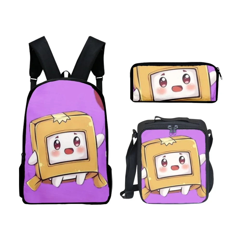 

Carton Villain Lankybox Three-piece Shoulder Primary and Secondary School Students School Bag Portable Lunch Bag Lunch Box Bag