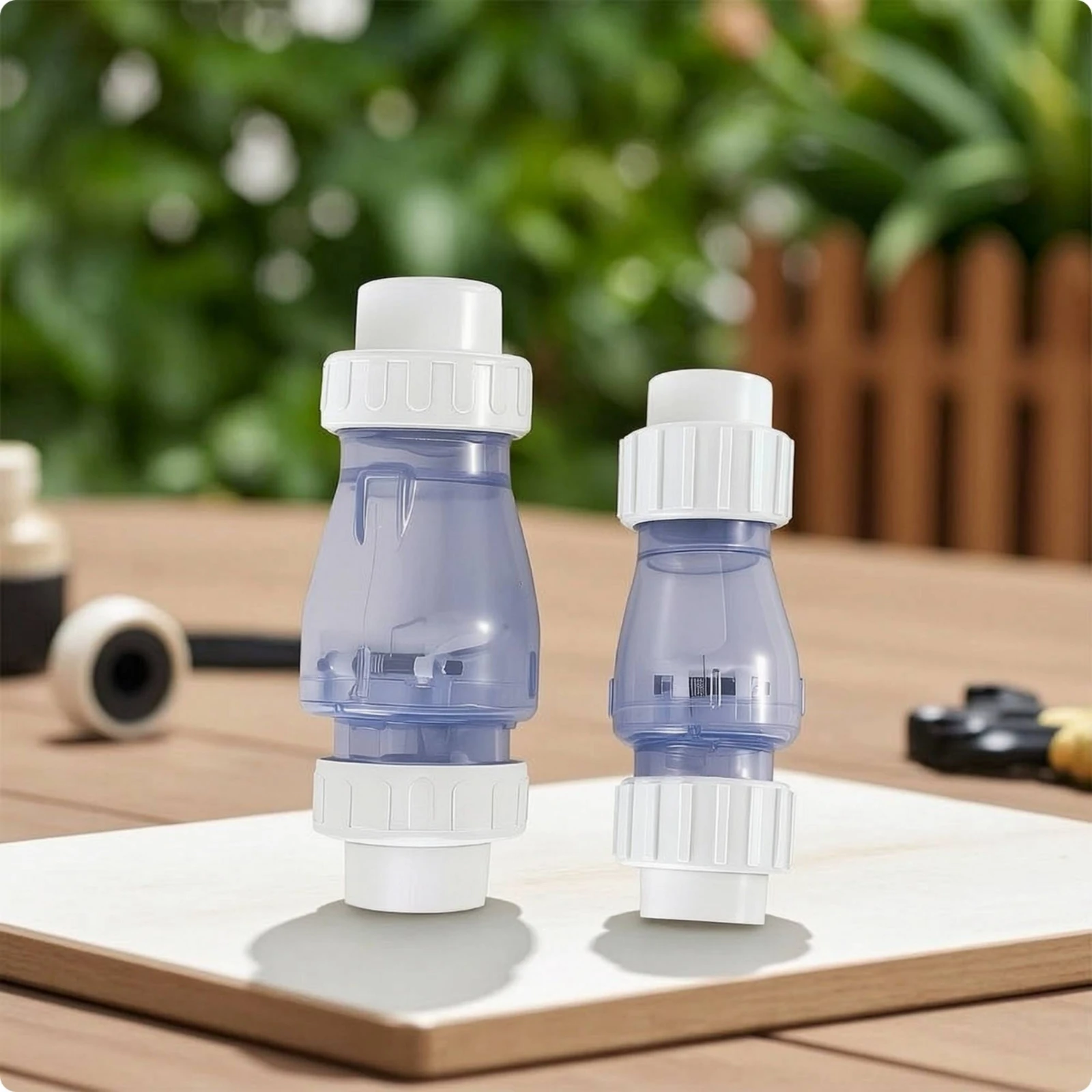Check Valve with Threaded Caps Transparent One-Way Inline Check Valve Clear-Body Compact for Pool Owners, Swimming Pools