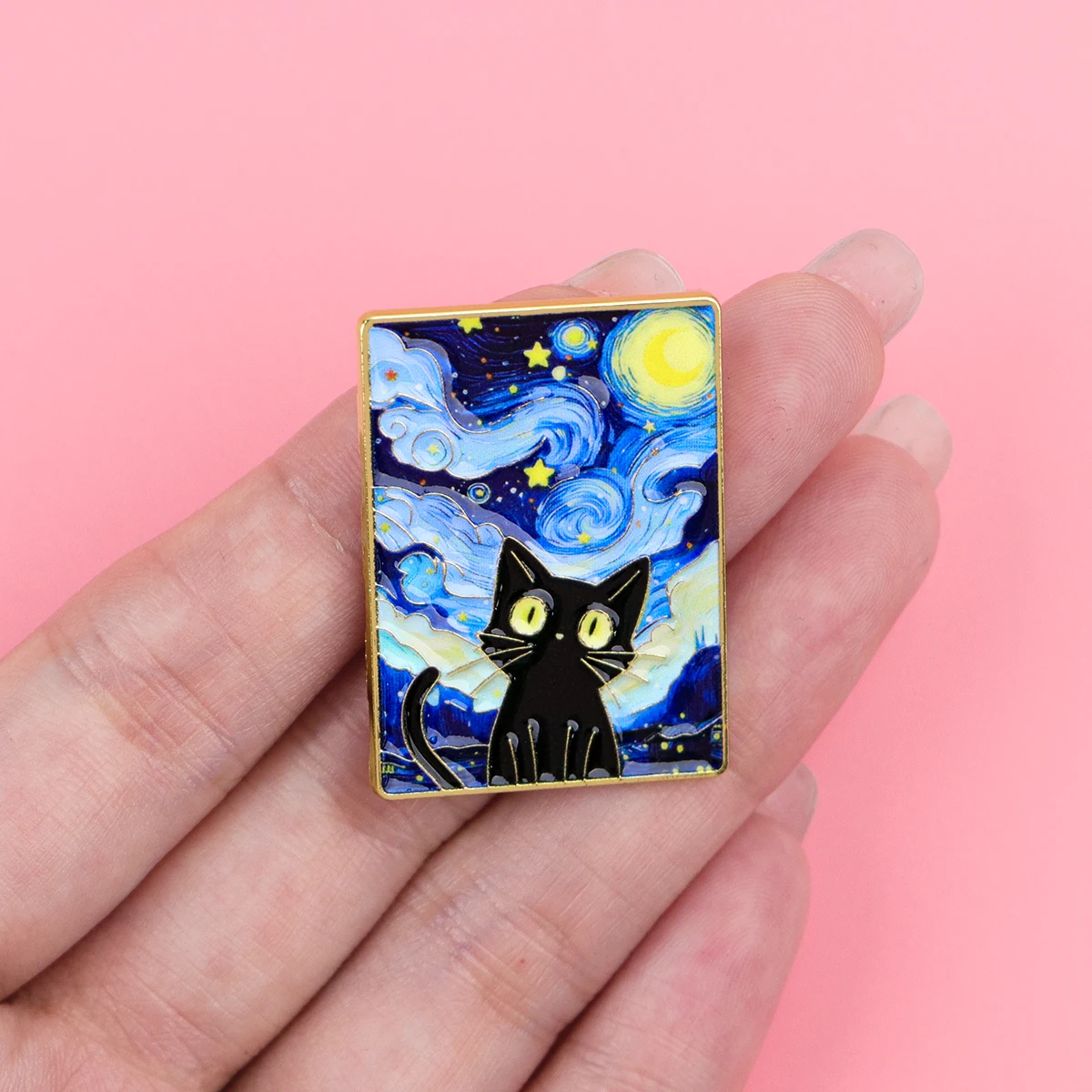 Van Gogh Black Cat Enamel Pin Art Brooch Lapel Pins Badge on Backpack Clothing Accessories Fashion Jewelry Friends Gifts