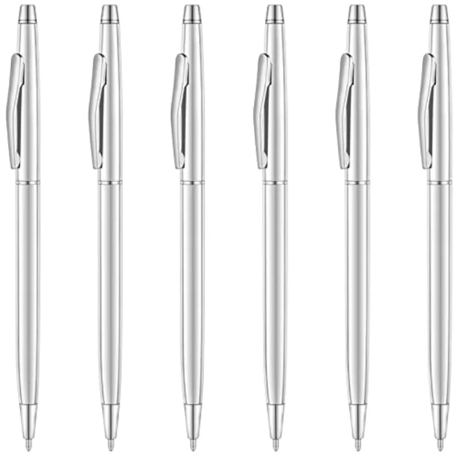 

6 Pcs Slim Mental Ballpoint Pens Medium Point mm - Black ink, Nice Gift for Business Office Students Teachers Wedding