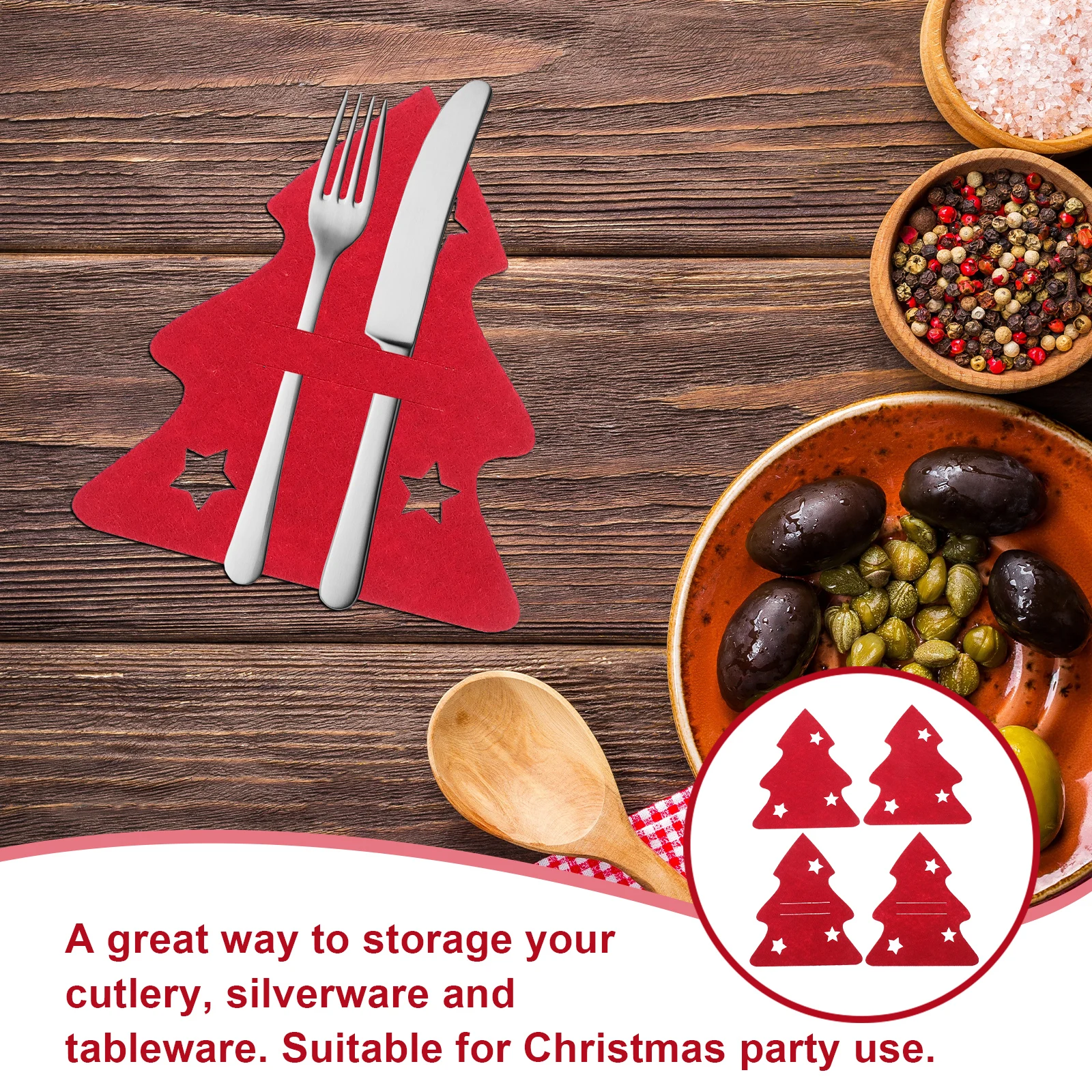 

8 Pcs Christmas Tree Tableware Set Silverware Pockets Cutlery Holder Bag Has Decorate Felt Cloth Merry for Banquet