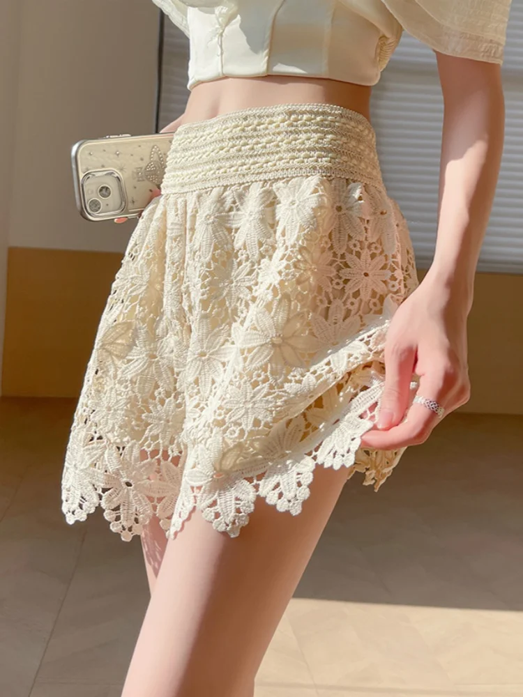 SMTHMA 여성 레이스 속이 빈 여름 반바지 숙녀 탄성 높은 허리 반바지 팬티 파티 Clubwear