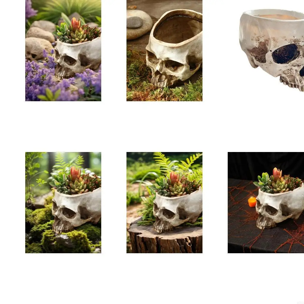 Durability Resin Skull Flowerpots Resin Skull Head Planter For Halloween 87HA