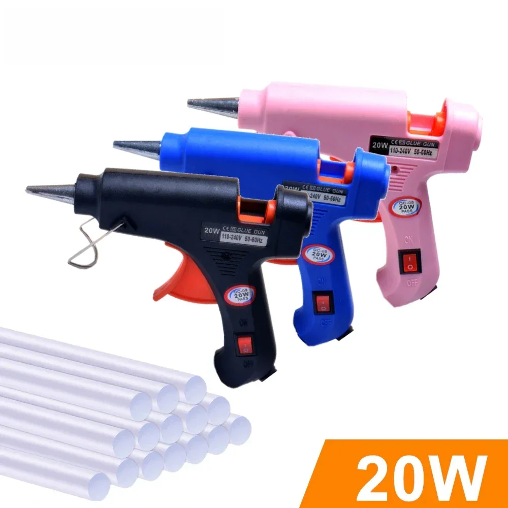 Pistola de pegamento termofusible de 20W, Mini pistolas industriales domésticas DIY, herramienta de reparación eléctrica térmica de temperatura de calor para uso en barras de pegamento de 7mm