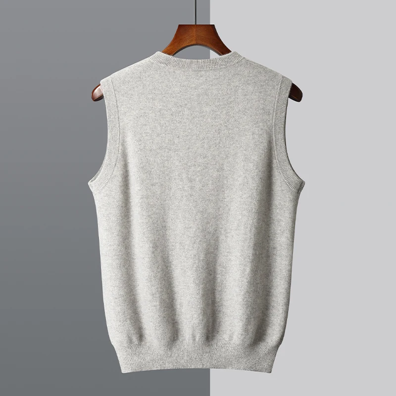 Men's Sweater Vest 100% Merino Wool camisole Spring Autumn New Style V-Neck Knitted Pullover Vest Casual Solid Color Menswear