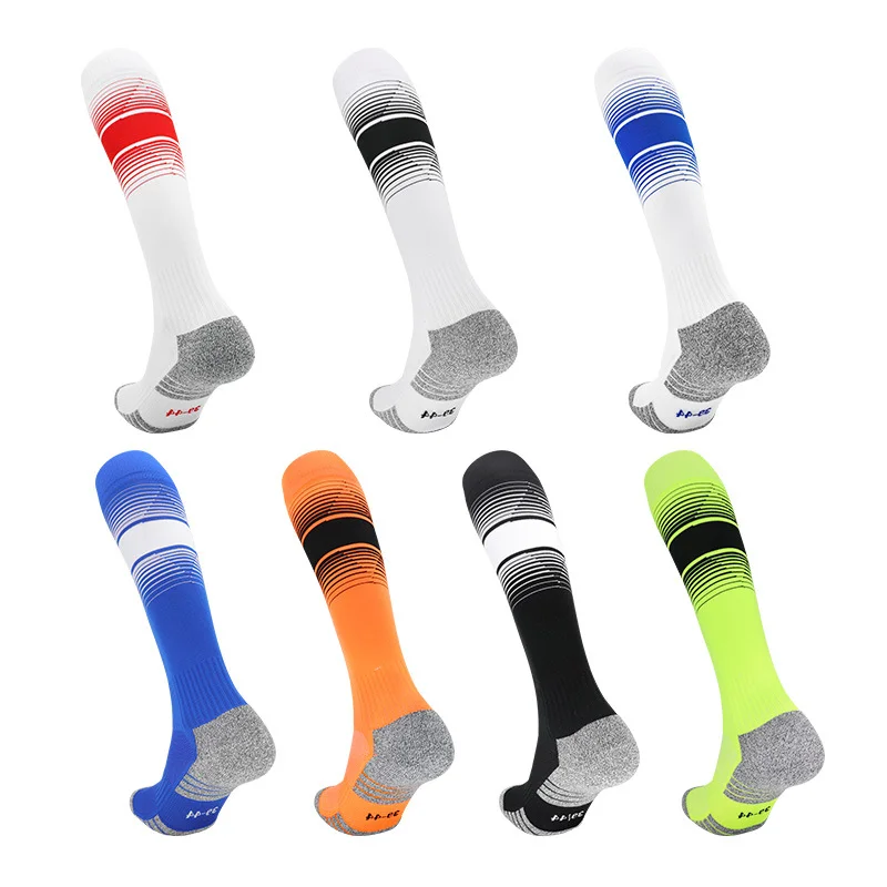 Mens Anti Slip Grips Football Soccer Socks Non Skid Over the Calf Baseball Rugby Thick Cushion Athletic Socks White Black Blue