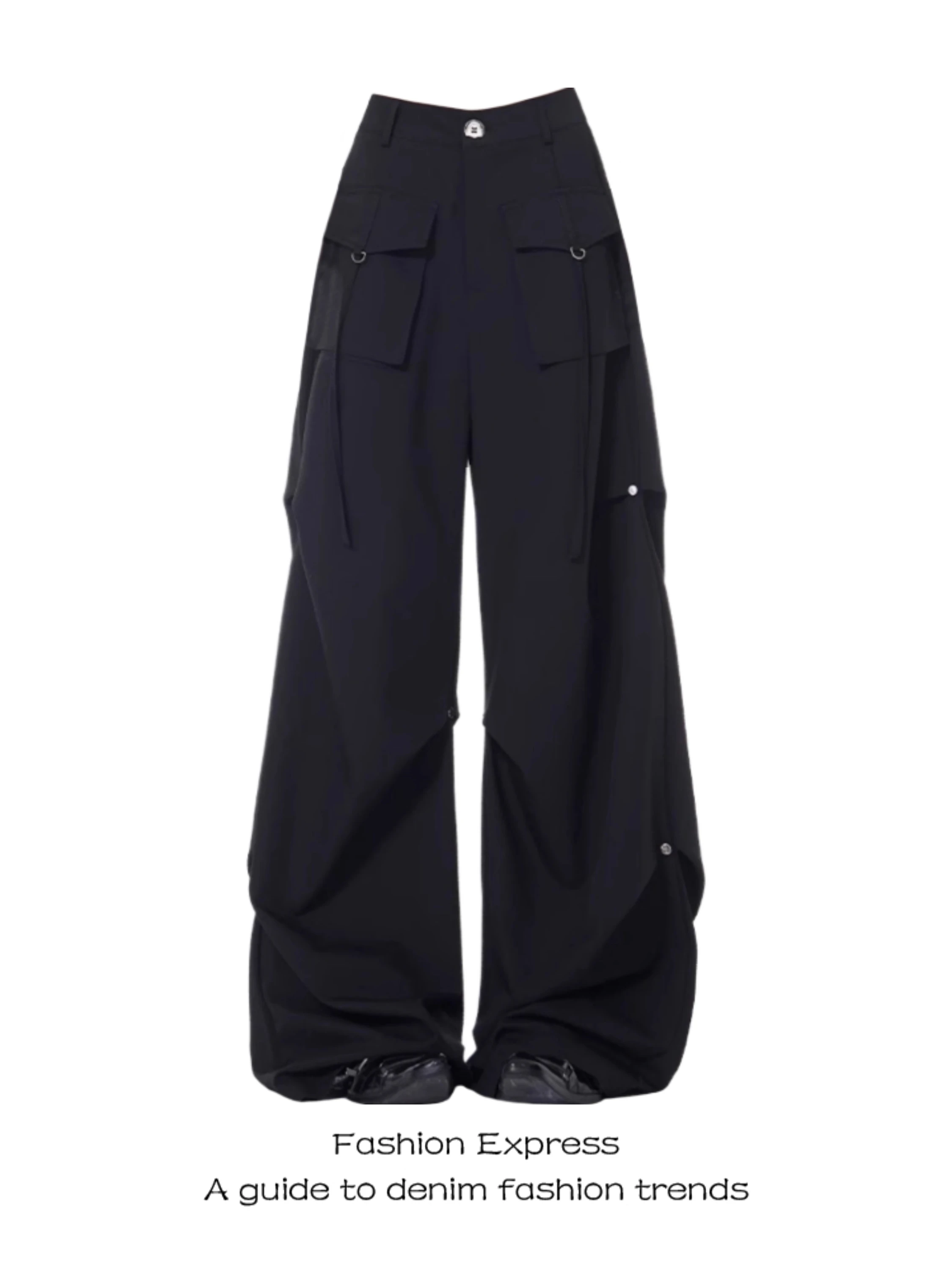 

Американские летние рабочие брюки женские, новинка 2026 года, уличный стиль, черные, плиссированные, с высокой талией, свободные, струящиеся, костюмные брюки, модные прямые брюки