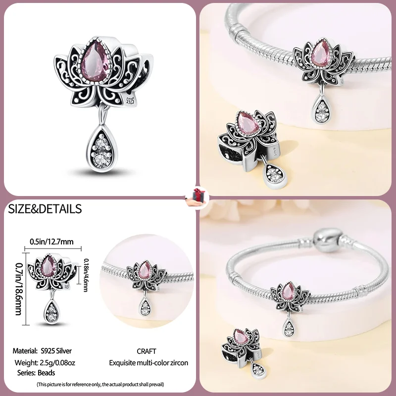 925 Sterling Silver Fashion Lotus Romantic Classic Series Charm Beads Suitable for Pandora Original Bracelet DIY Jewelry Gift