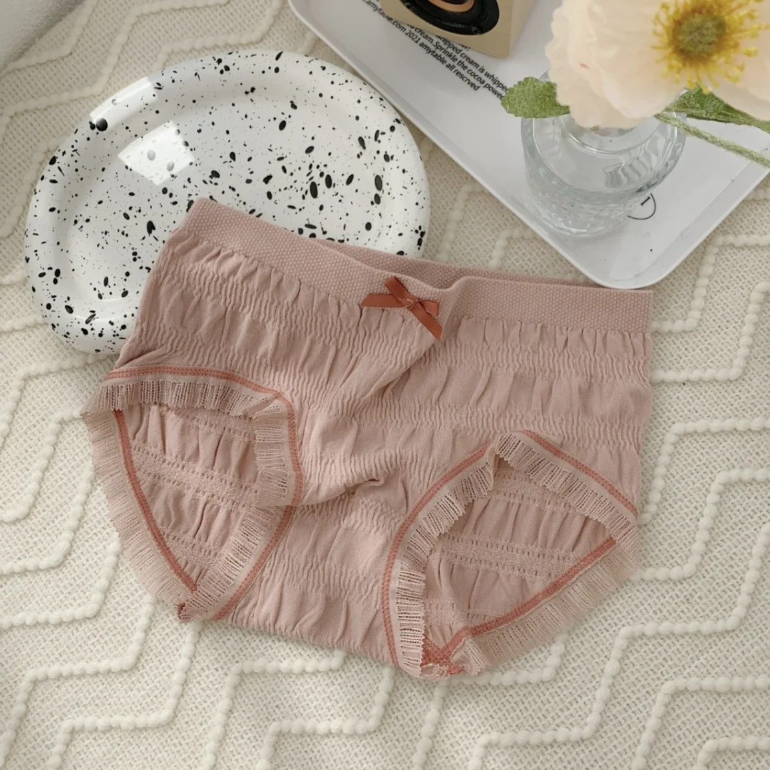 

5PCS Ladies Cotton Underpants Bowknot Underpants Sexy Lace Edge Underwear Cute Girly Briefs Ladies Puffs Underwear