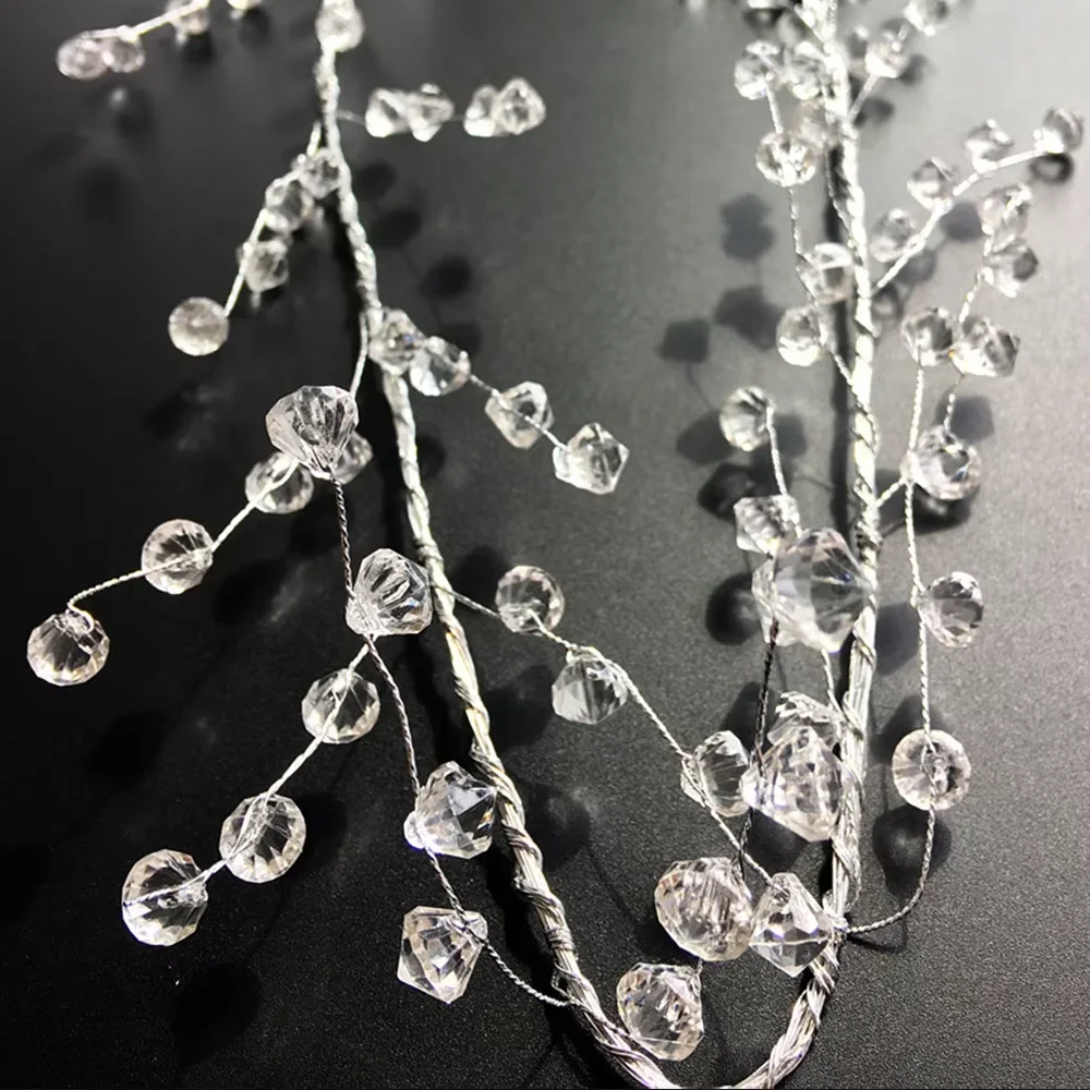 Clear Acrylic Wire Bead Garland Strand Faux Crystal Bead String Garland Christmas Tree Craft Wedding Birthday Party Decor