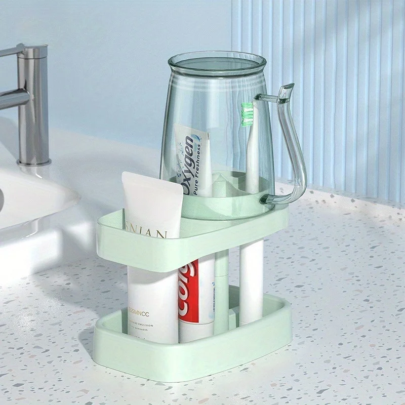 Space Saving Toothbrush Holder with Cup - Self-supporting, N