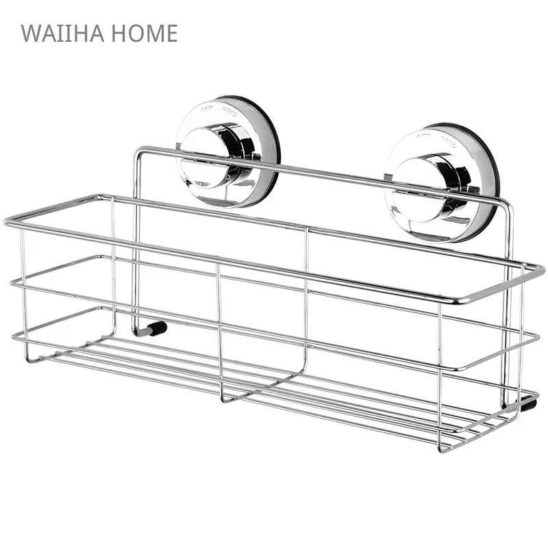 

Stainless Steel Bathroom Shelf Organizer Shower Storage Rack Wall Mounted Toilet Shampoo Holder No Drill Vacuum Suction Cup