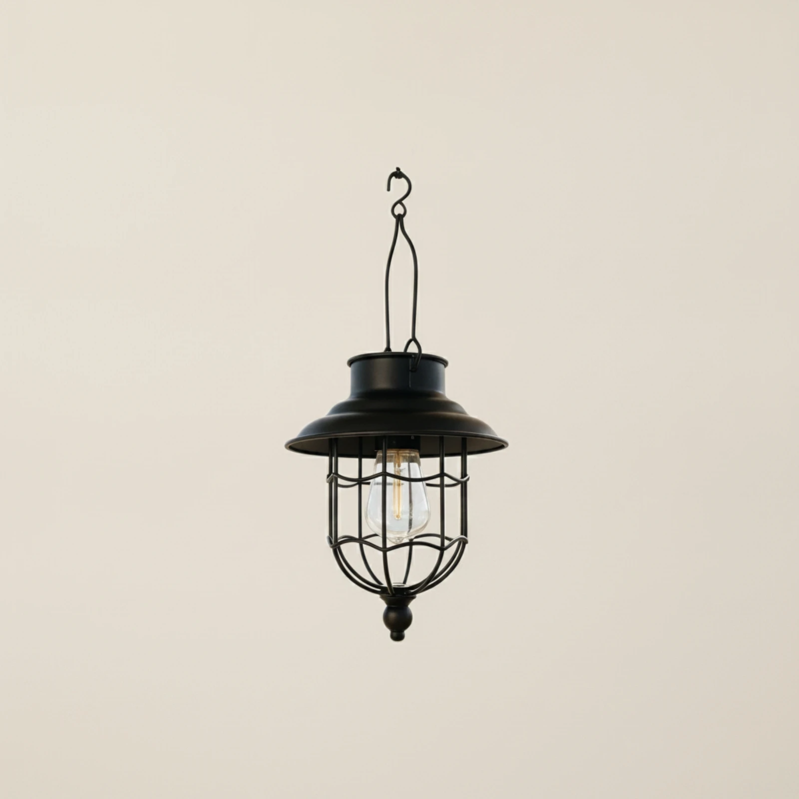 Solar Hanging Lantern Cordless Black Iron Solar Lantern Energy-Efficient Long-Lasting for Garden, Patio
