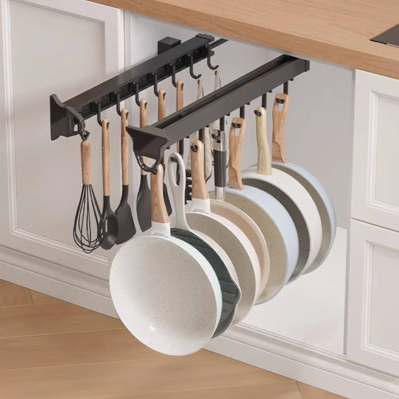 

Pull-Out Kitchen Storage Rack Spatula Shovel Hook Holder Multi-Functional Aluminum Cabinet Side Mount Spacing Adjustable Tool