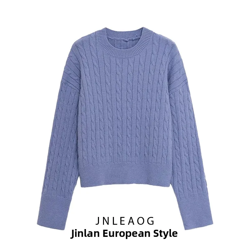 

Модный вязаный свитер с узором «косы», универсальный, из полиэфирного волокна, с длинными рукавами и круглым вырезом, для женщин