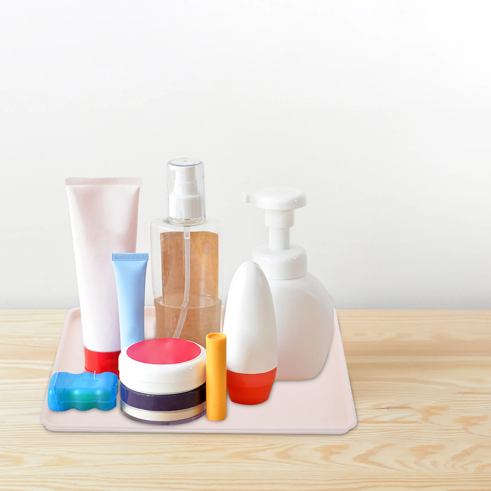 

1 pc Anti-Fall Plastic Serving Large Capacity Non-Slip Hotel Room Storage Tray For Cups Combs Toothbrushes Rectangular Tray